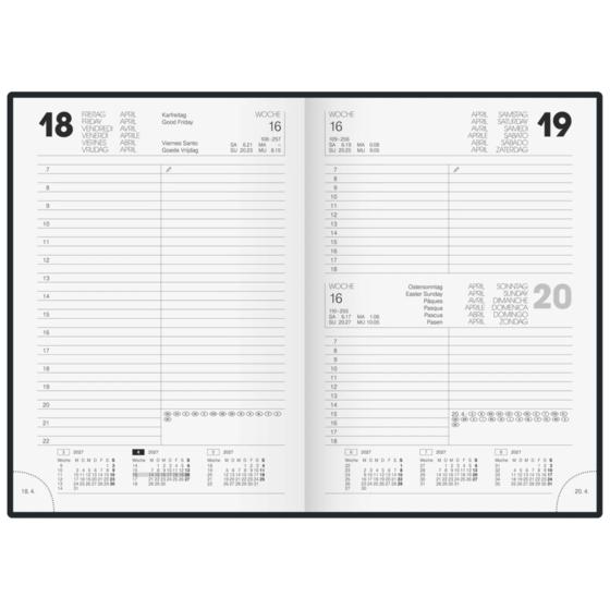 Buchkalender Modell 895 Bucheinbandstoff Miradur schwarz (Lagerware)