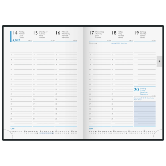 Buchkalender Modell 794 Bucheinbandstoff Miradur blau (Lagerware)