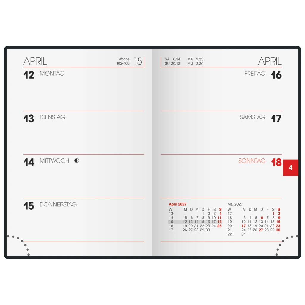 Taschenkalender Modell 712 Mod. 712 (144 Seiten) Kunststofffolie Alpha rot (Lagerware)